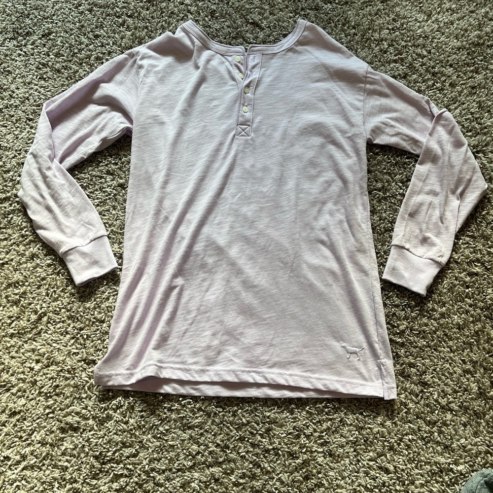 PINK Victoria's Secret Lavender Long Sleeve Button Tee